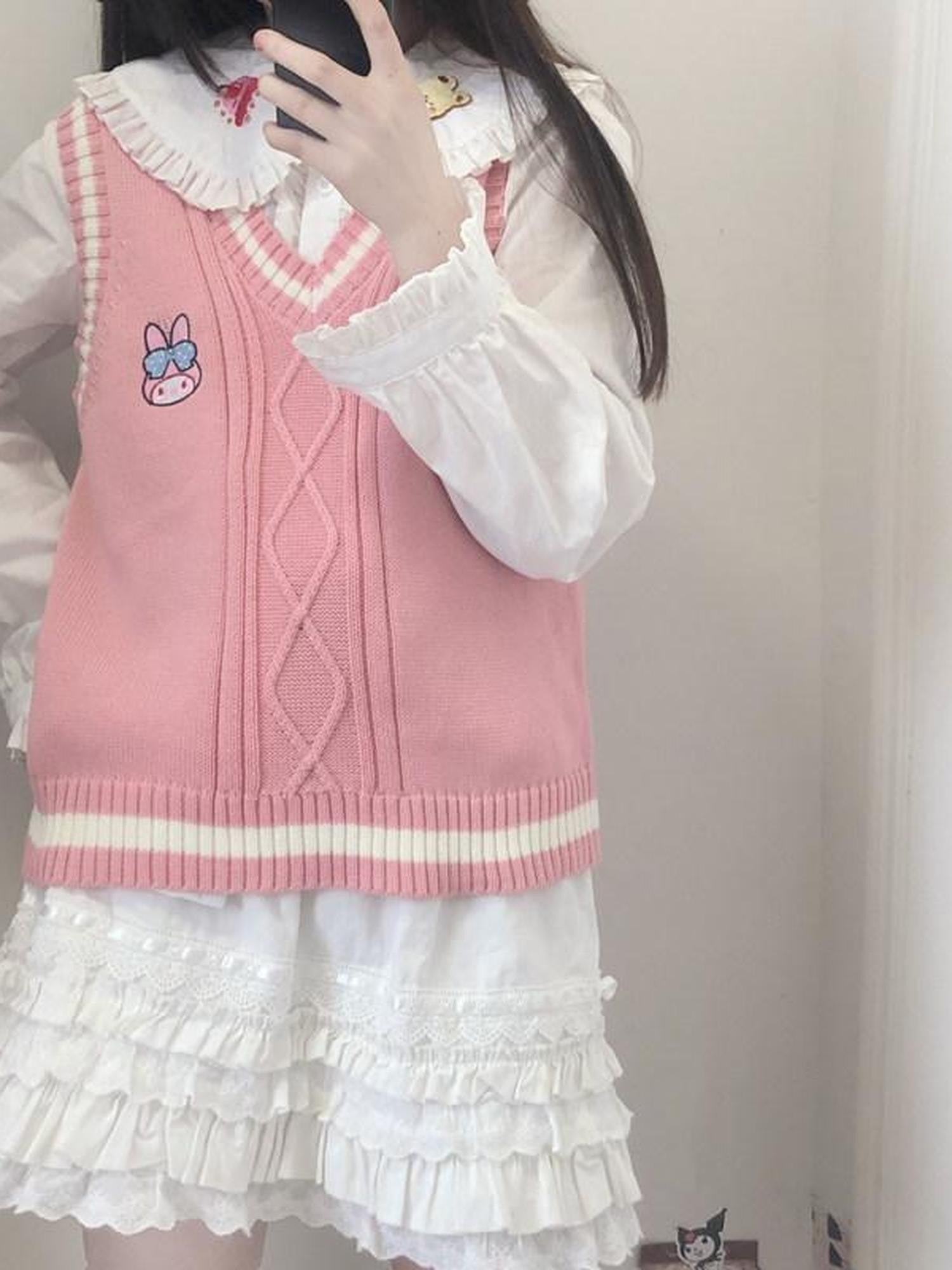 Sugar Girl Pastel Japanese Kuromi Print Jk Schoolgirl Sweet Cute Women's Knit Vests