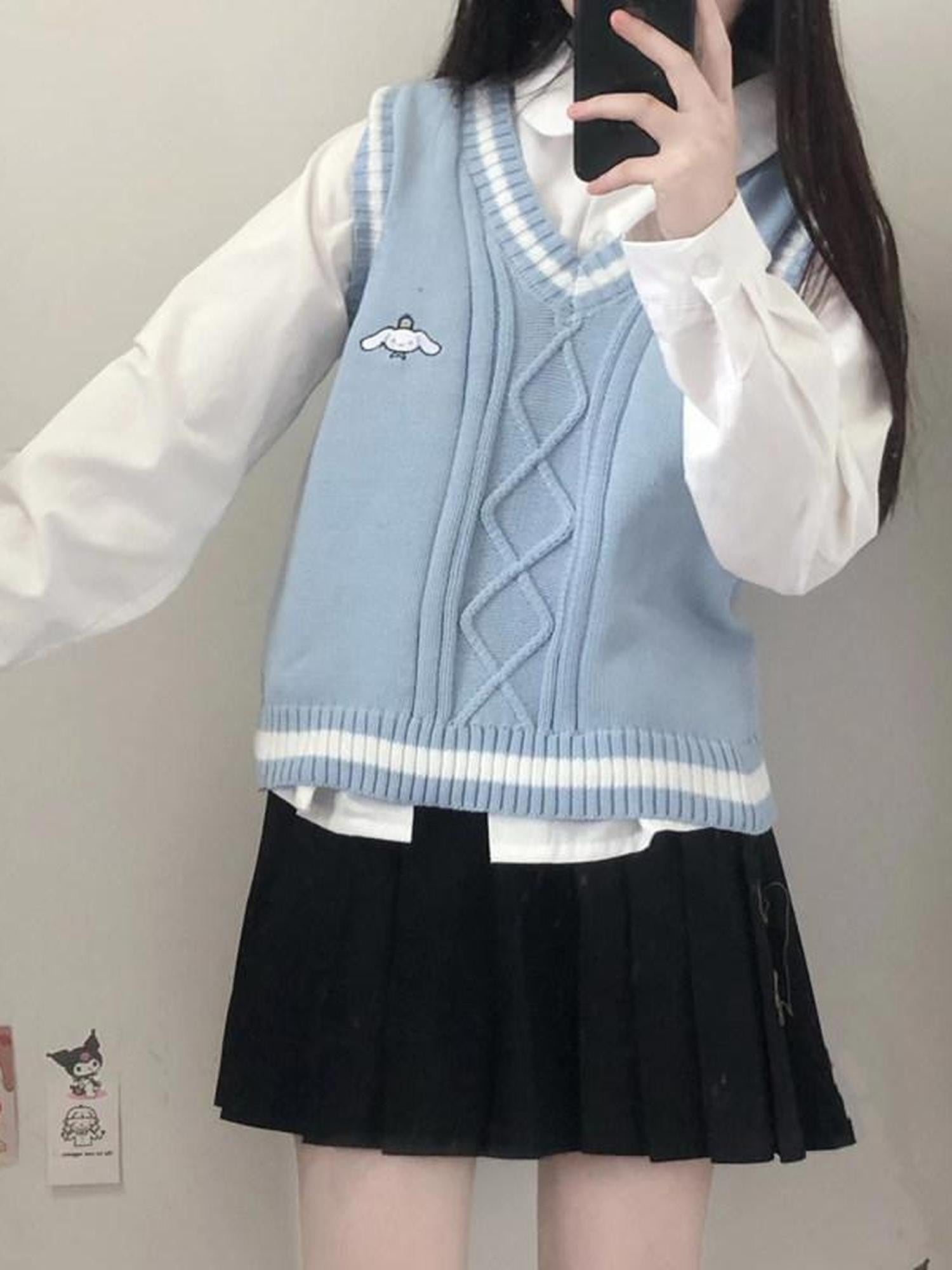 Sugar Girl Pastel Japanese Kuromi Print Jk Schoolgirl Sweet Cute Women's Knit Vests