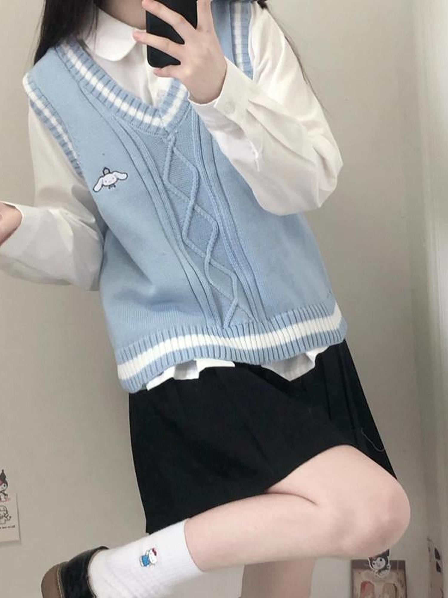 Sugar Girl Pastel Japanese Kuromi Print Jk Schoolgirl Sweet Cute Women's Knit Vests