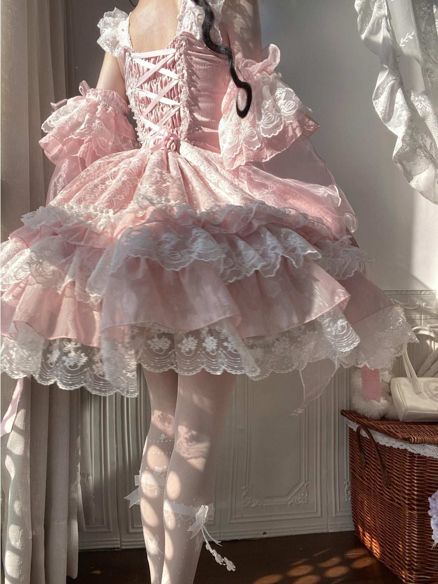 Sugar Girl Pear Blossom Chinese Lolita Spaghetti Strap Women's Jsk / Jumper Skirts