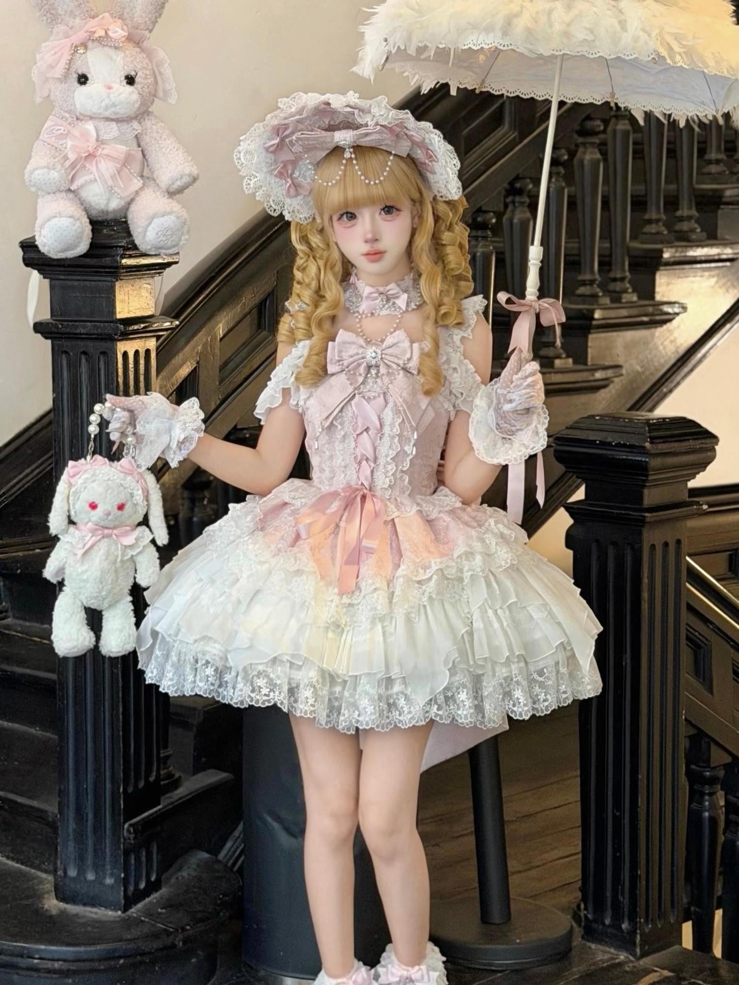 Sugar Girl Pearl Ballet Lolita Strap Back Bow Women's Jsk / Jumper Skirts