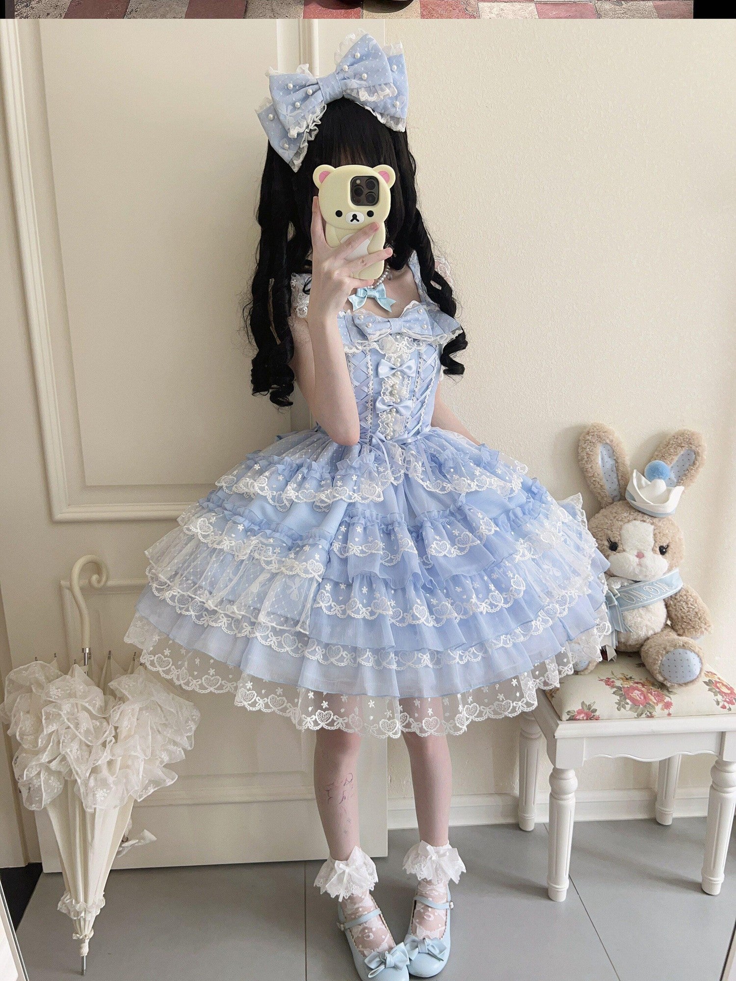 Sugar Girl Pink Lolita Doll Slim Fit Strap Cake Skirt Women's Jsk / Jumper Skirts