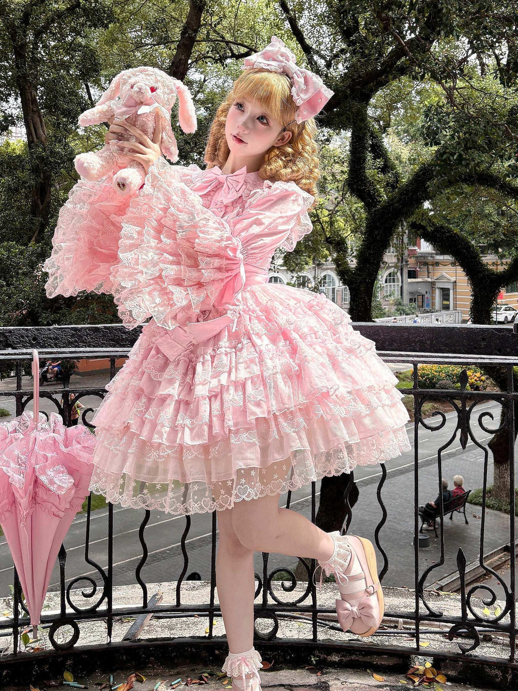 Sugar Girl Pink Lolita Doll Slim Fit Strap Cake Skirt Women's Jsk / Jumper Skirts