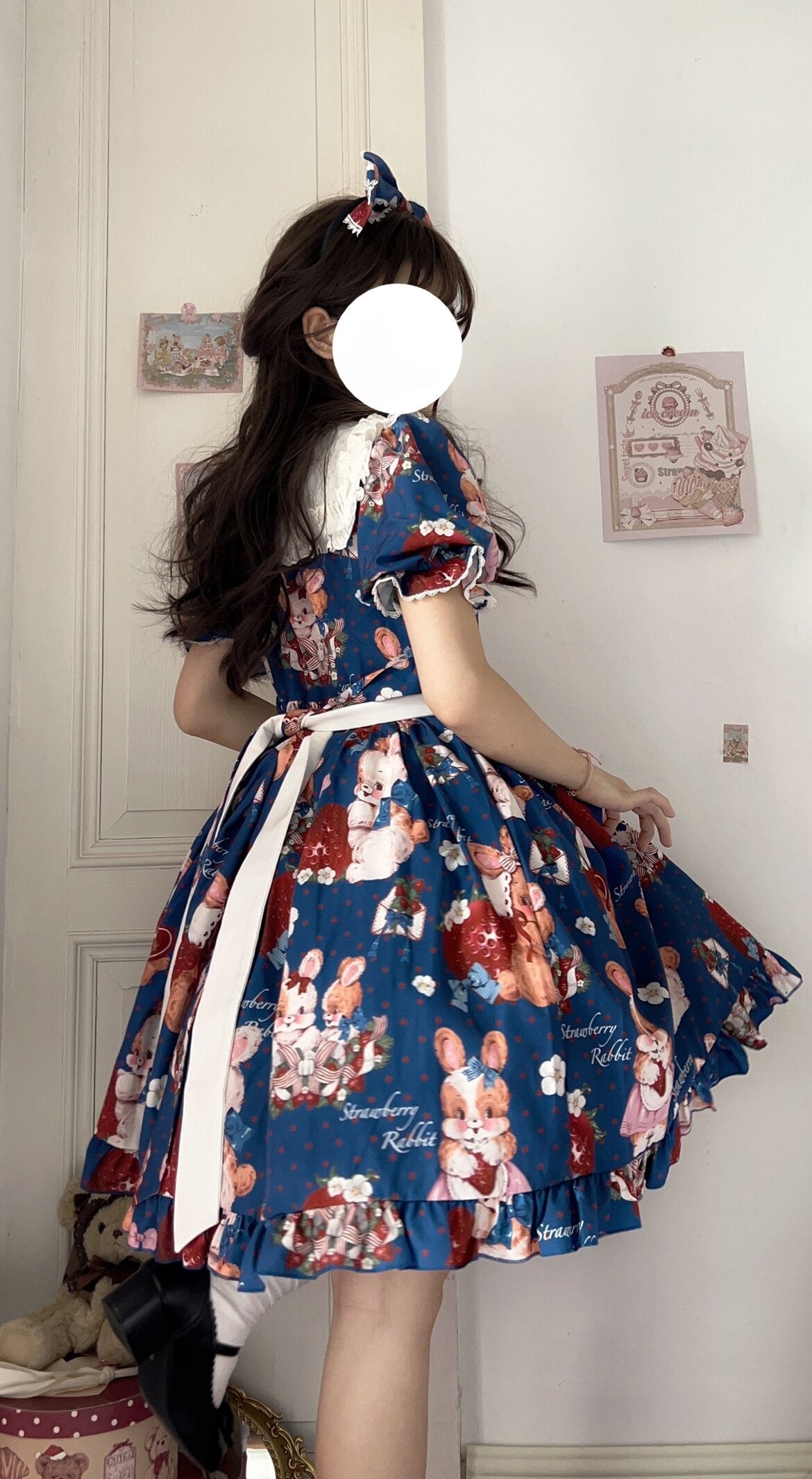 Sugar_Girl_Rabbit_Strawberry_Print_Lolita_Vintage_Cottagecore_Women's_Short_Sleeve_Op_679628873864_MISSTT