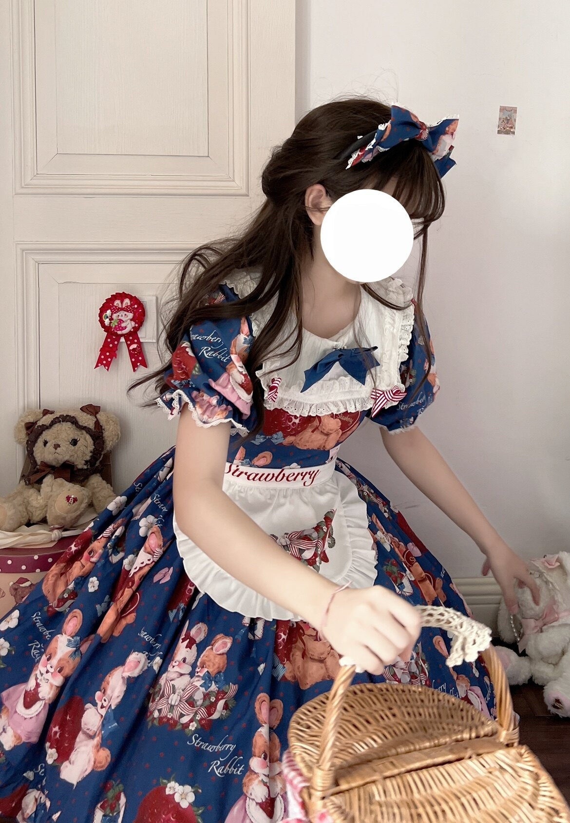 Sugar_Girl_Rabbit_Strawberry_Print_Lolita_Vintage_Cottagecore_Women's_Short_Sleeve_Op_679628873864_MISSTT