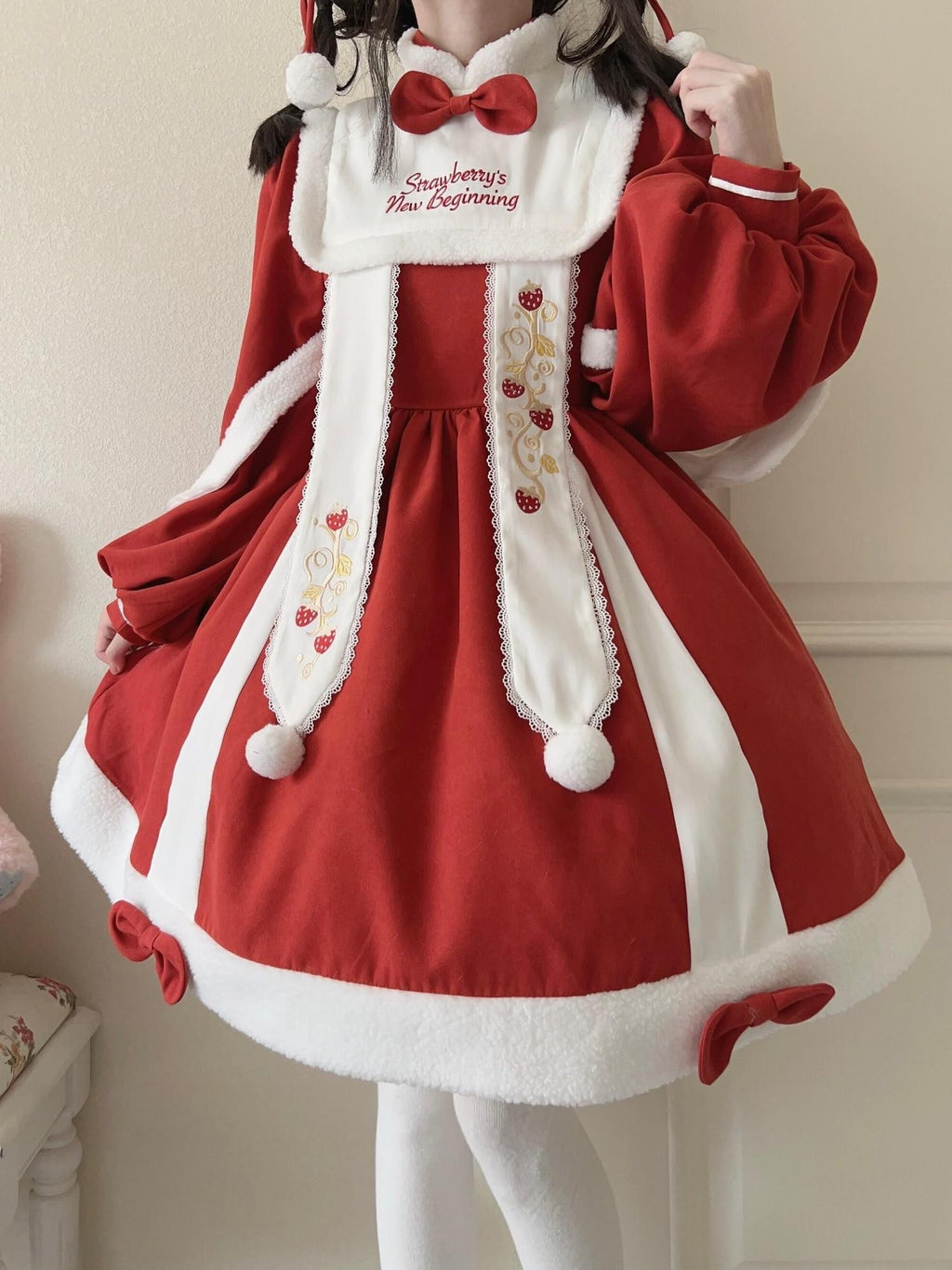 Sugar Girl Red Strawberry Print Lolita Festive Party Women's Long Sleeve Op