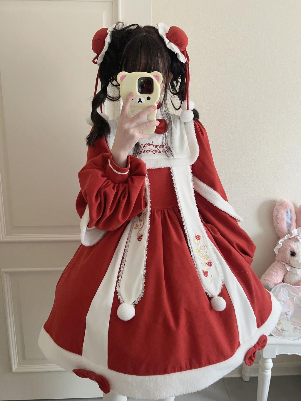 Sugar Girl Red Strawberry Print Lolita Festive Party Women's Long Sleeve Op