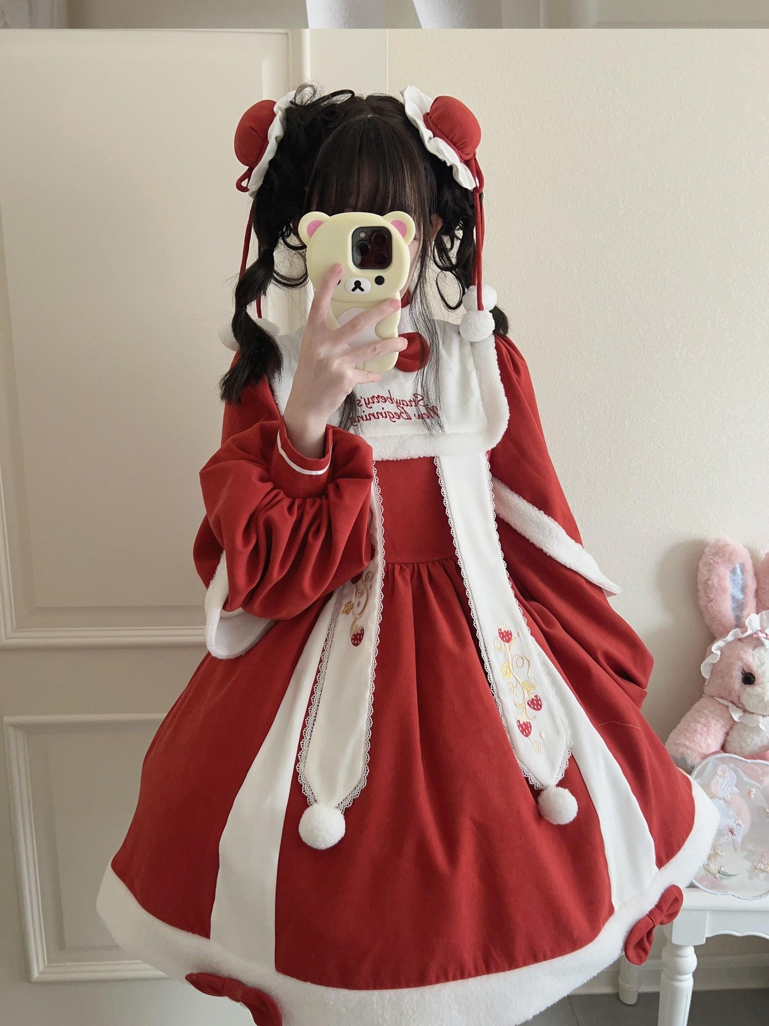 Sugar Girl Red Strawberry Print Lolita Festive Party Women's Long Sleeve Op