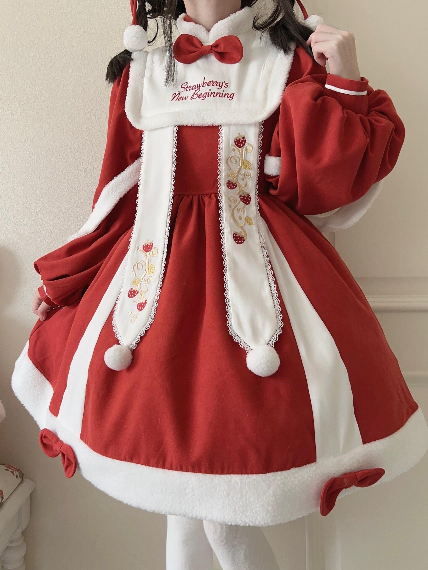 Sugar Girl Red Strawberry Print Lolita Festive Party Women's Long Sleeve Op