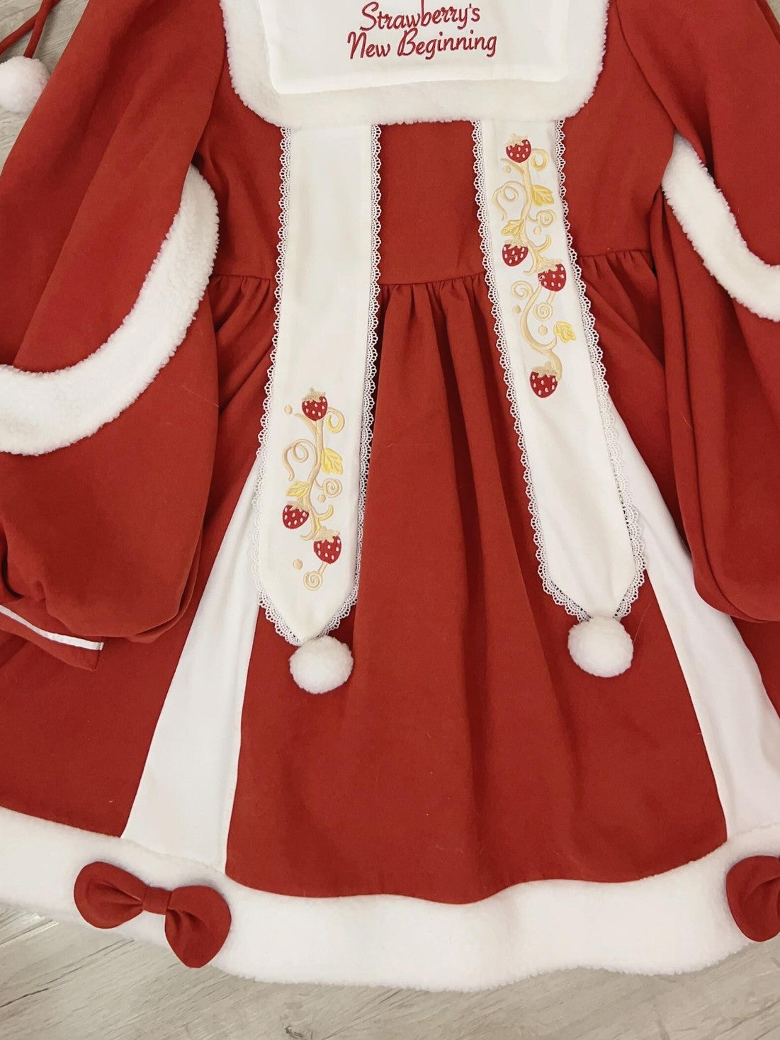 Sugar Girl Red Strawberry Print Lolita Festive Party Women's Long Sleeve Op