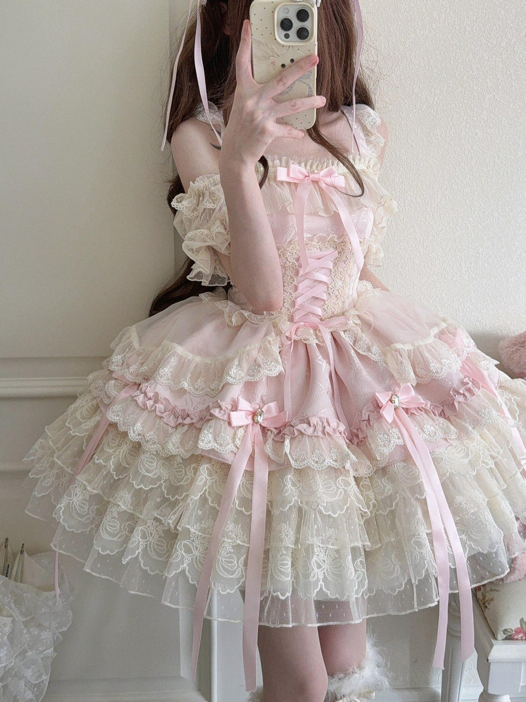Sugar Girl Satin Ribbon Heart Ballet Spaghetti Strap Women's Jsk / Jumper Skirts