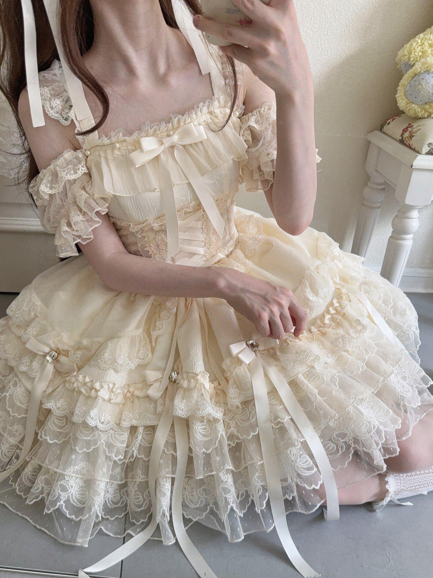 Sugar Girl Satin Ribbon Heart Ballet Spaghetti Strap Women's Jsk / Jumper Skirts