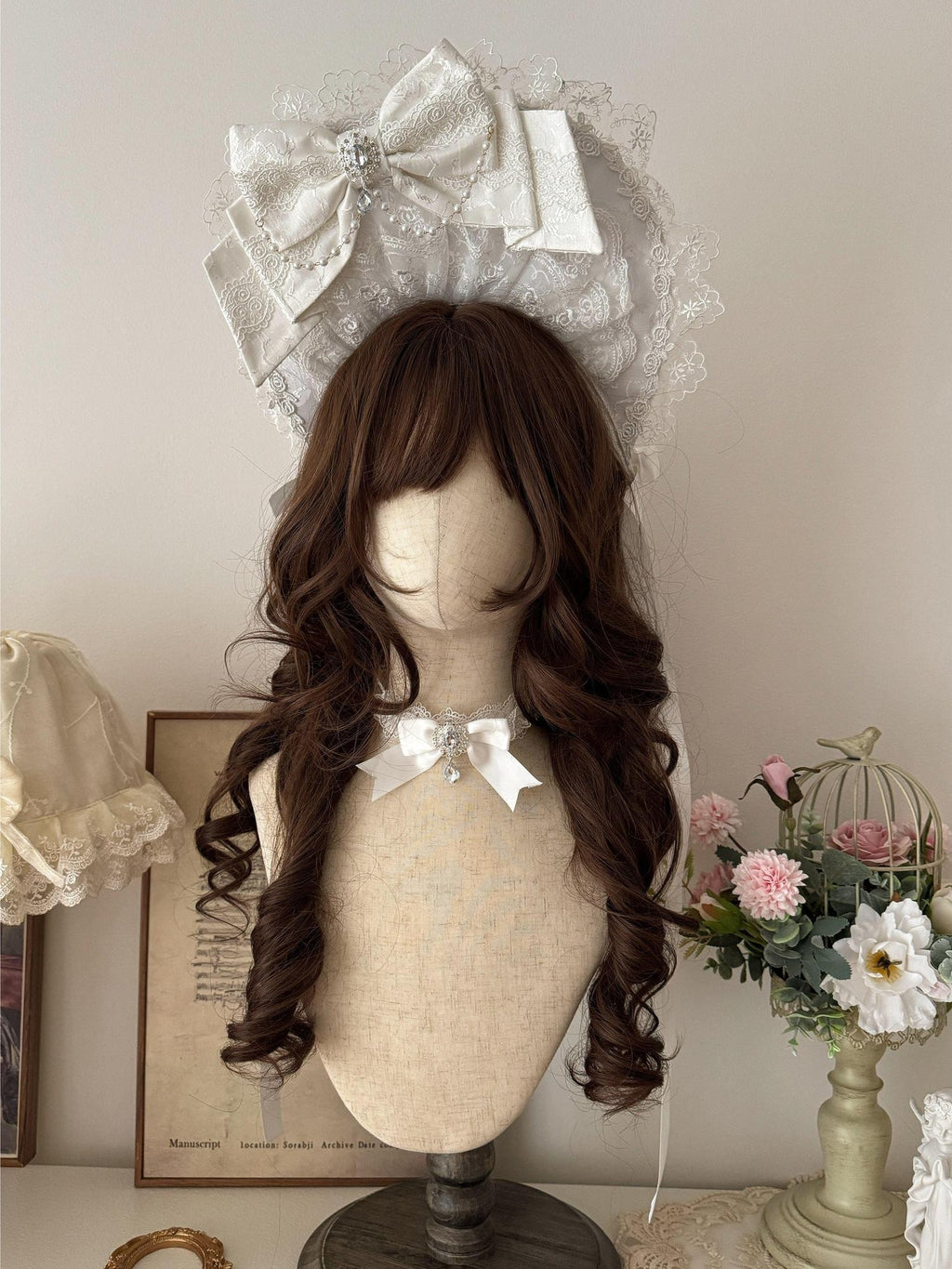 Sugar Girl Snow Feather Back Bow Necklace Sleeve Lolita Women's Accessories
