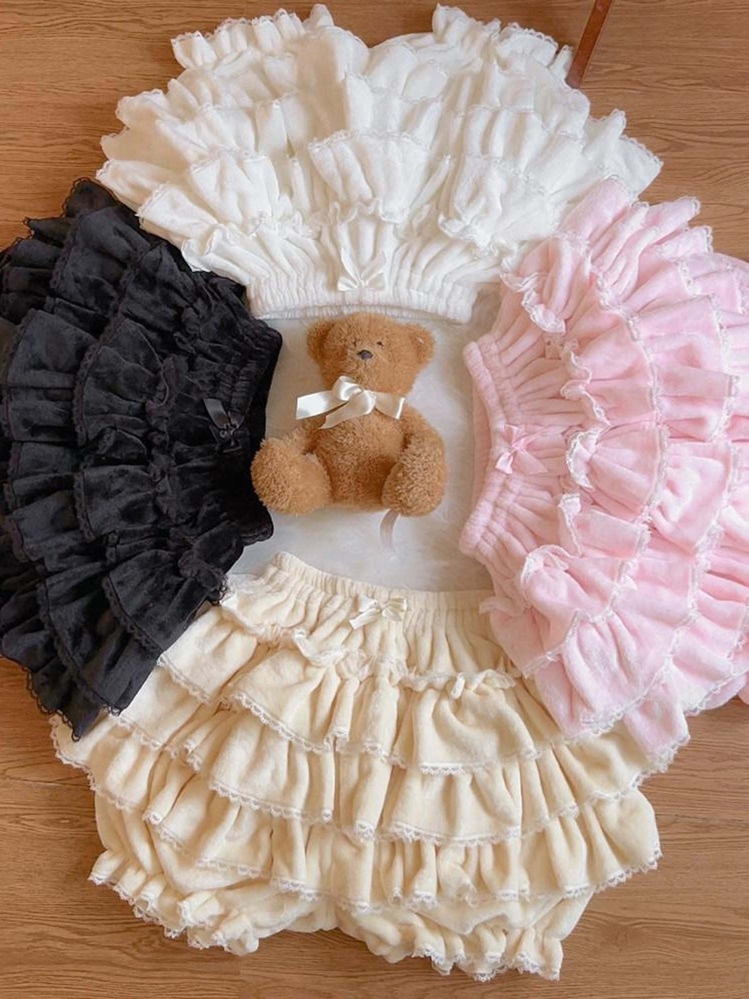 Sugar Girl Soft Lolita Ruffled Cake Skirt Warm Women's Polyester Short Bloomers