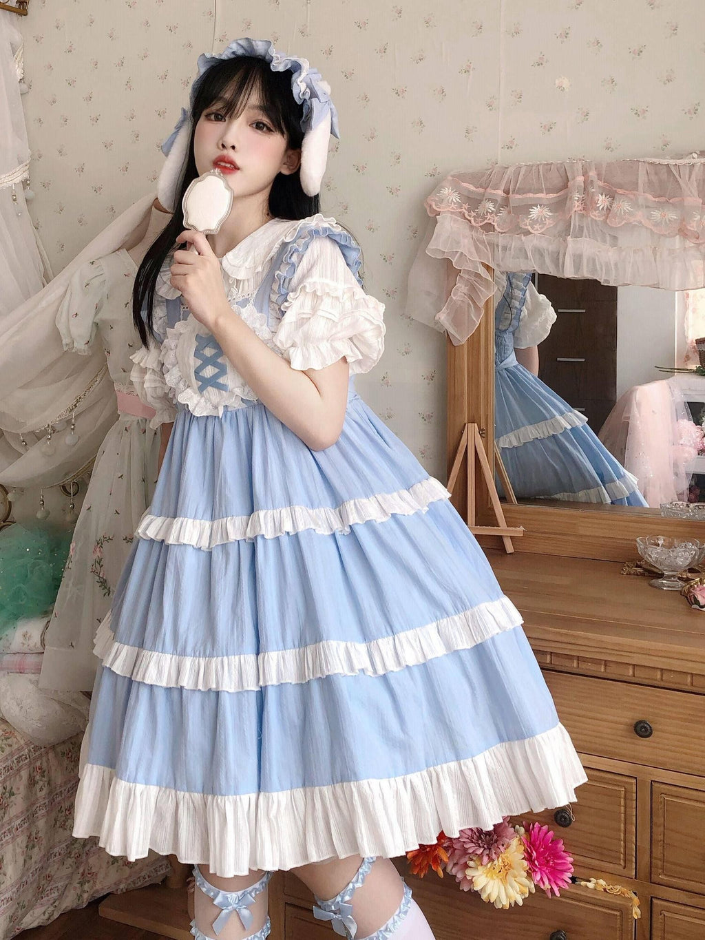 Sugar Girl Soft Solid Strappy High Waist A Line Lolita Women's Chiffon Jsk / Jumper Skirts