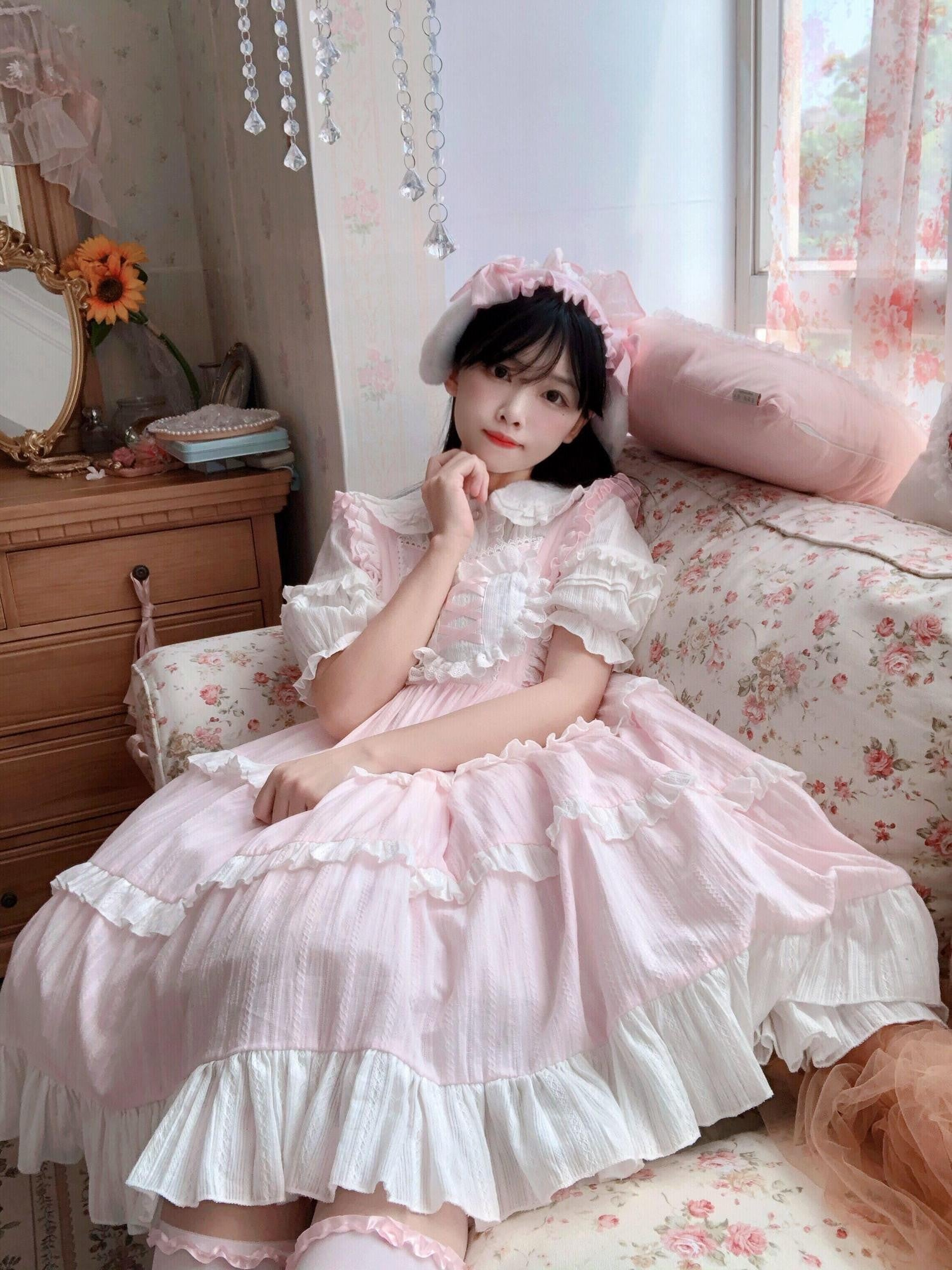 Sugar Girl Soft Solid Strappy High Waist A Line Lolita Women's Chiffon Jsk / Jumper Skirts