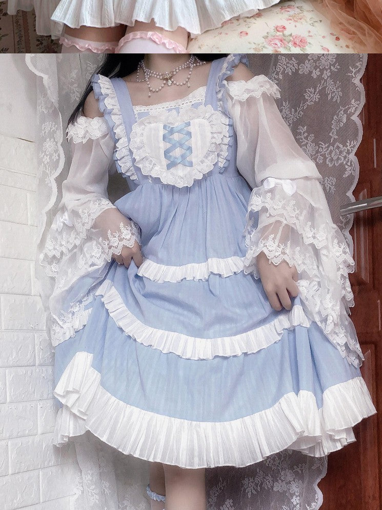 Sugar Girl Soft Solid Strappy High Waist A Line Lolita Women's Chiffon Jsk / Jumper Skirts