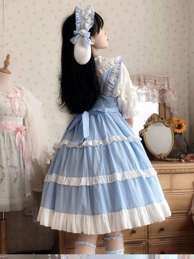 Sugar Girl Soft Solid Strappy High Waist A Line Lolita Women's Chiffon Jsk / Jumper Skirts