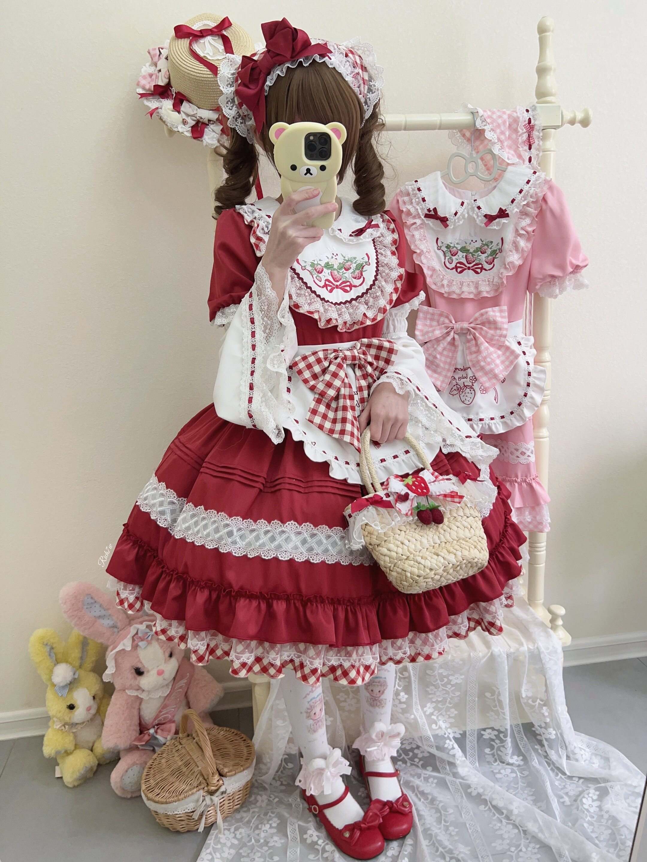 Sugar_Girl_Strawberry_Lolita_Apron_Woven_Bag_Cute_Women's_Short_Sleeve_Op_778381978401_MISSTT