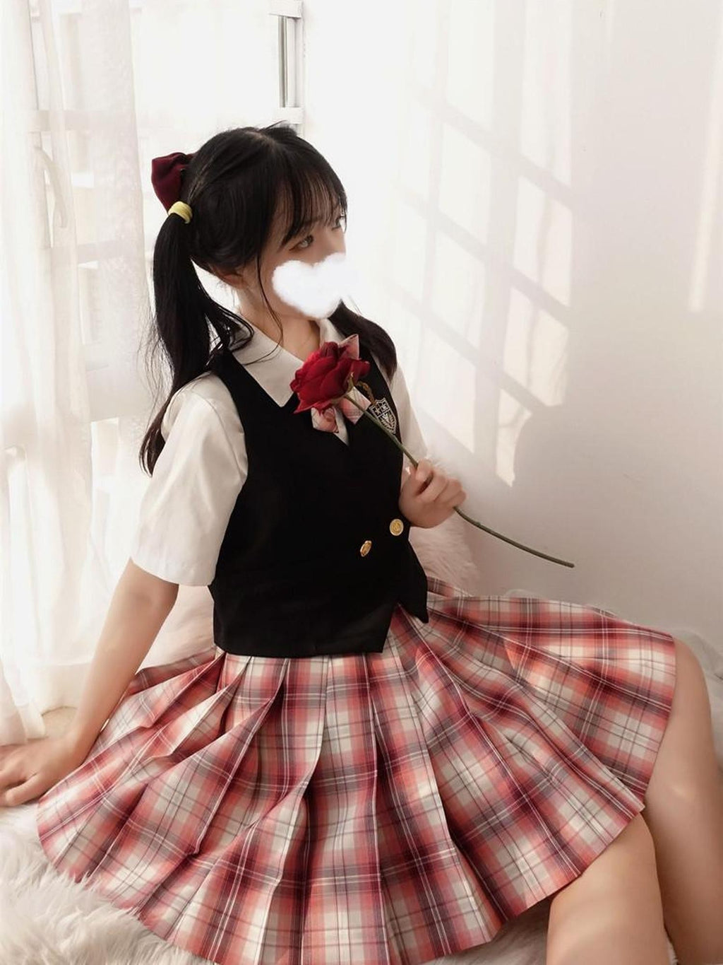 Sugar Girl Strawberry Plaid Pleated Jk Schoolgirl High Waist Aline Short Women's Skirt Sets
