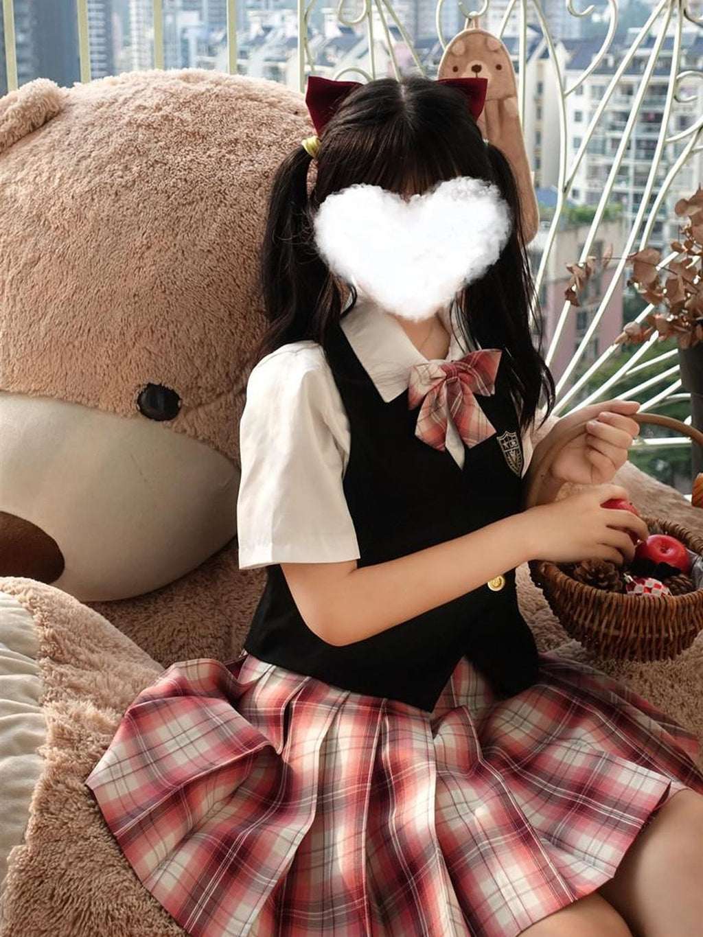 Sugar Girl Strawberry Plaid Pleated Jk Schoolgirl High Waist Aline Short Women's Skirt Sets