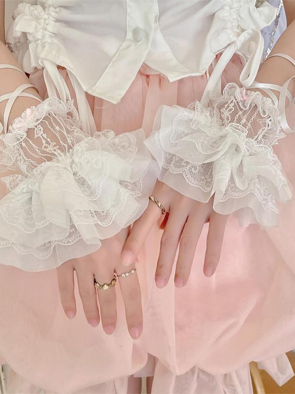 Sugar Girl Sweet Ballerina Lace Tie Women's Breathable Thin White Wrist Cuffs