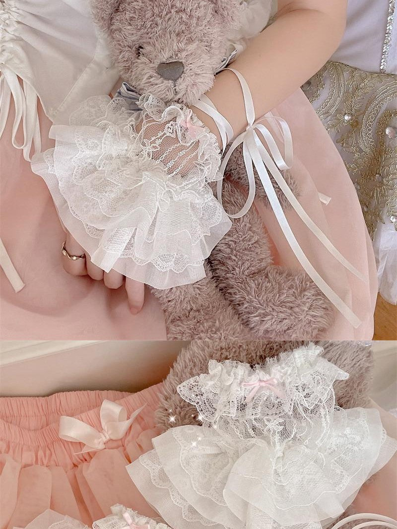 Sugar Girl Sweet Ballerina Lace Tie Women's Breathable Thin White Wrist Cuffs