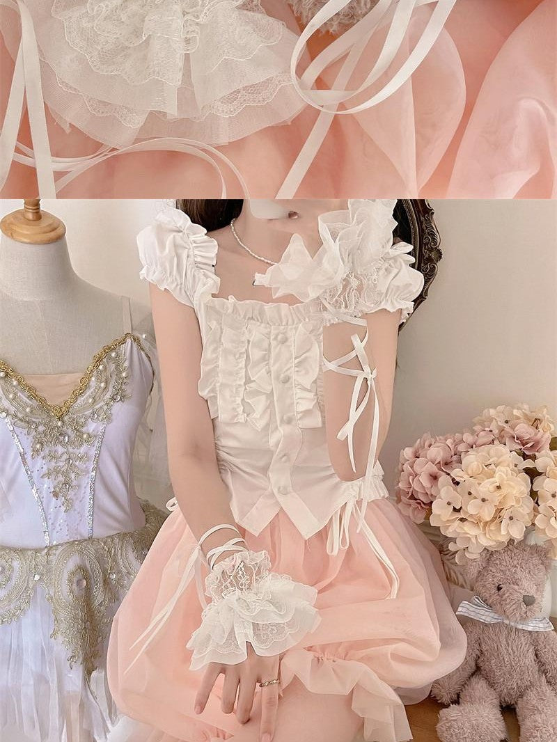 Sugar Girl Sweet Ballerina Lace Tie Women's Breathable Thin White Wrist Cuffs
