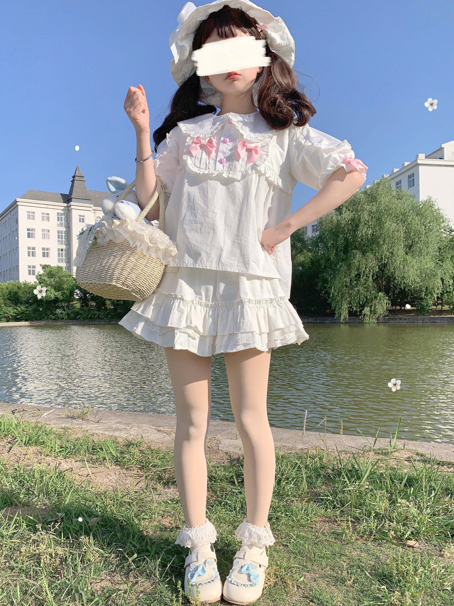 Sugar Girl Sweet Lolita Bear Ear Doll Collar Women's Cotton Short Sleeve Blouses