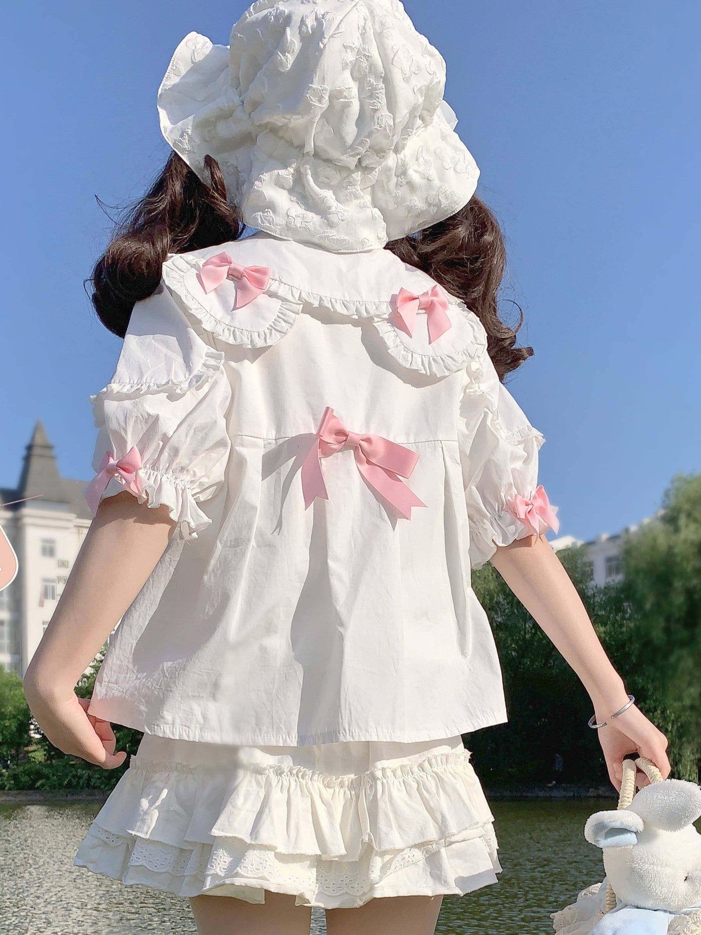 Sugar Girl Sweet Lolita Bear Ear Doll Collar Women's Cotton Short Sleeve Blouses