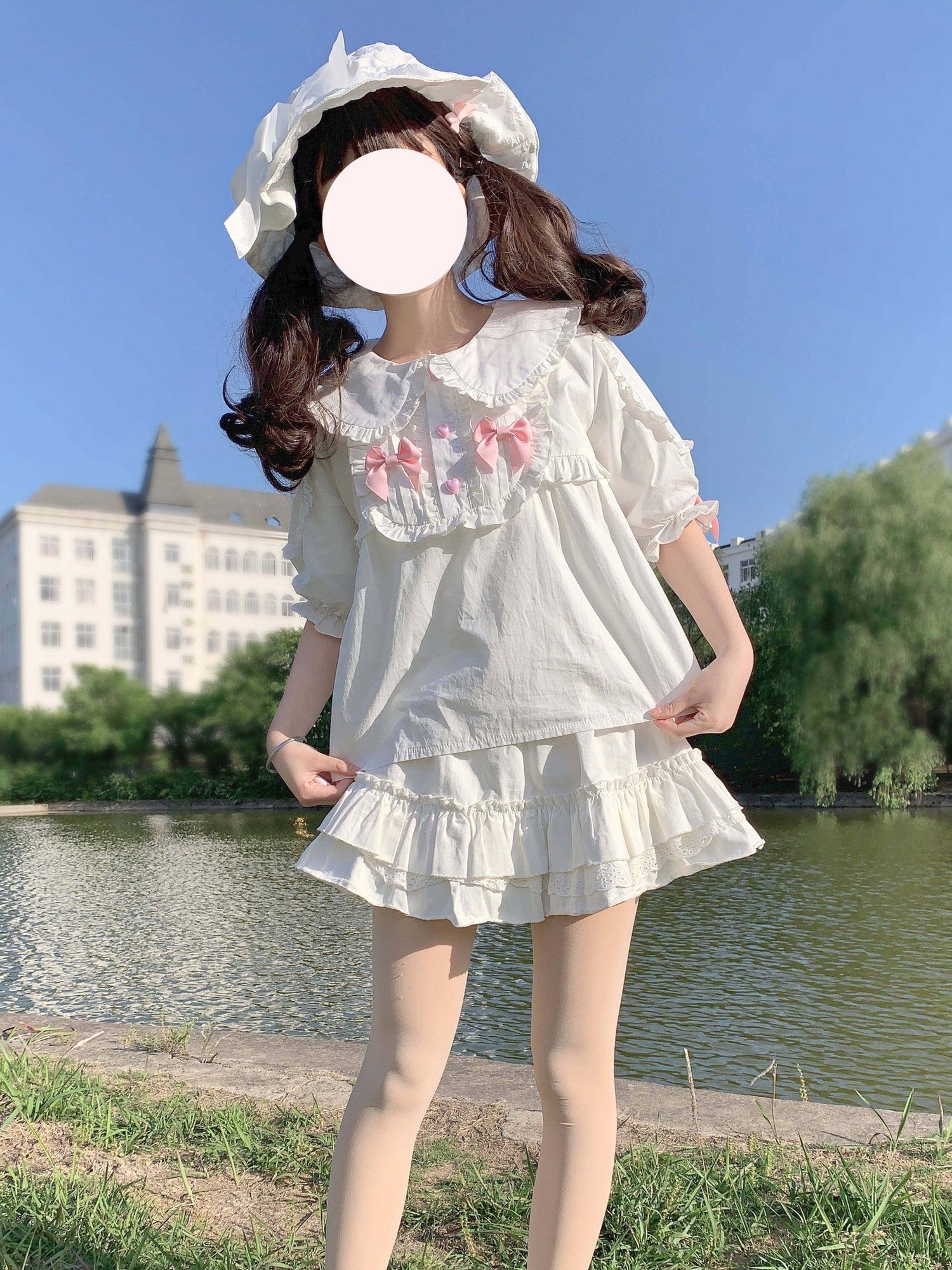Sugar Girl Sweet Lolita Bear Ear Doll Collar Women's Cotton Short Sleeve Blouses