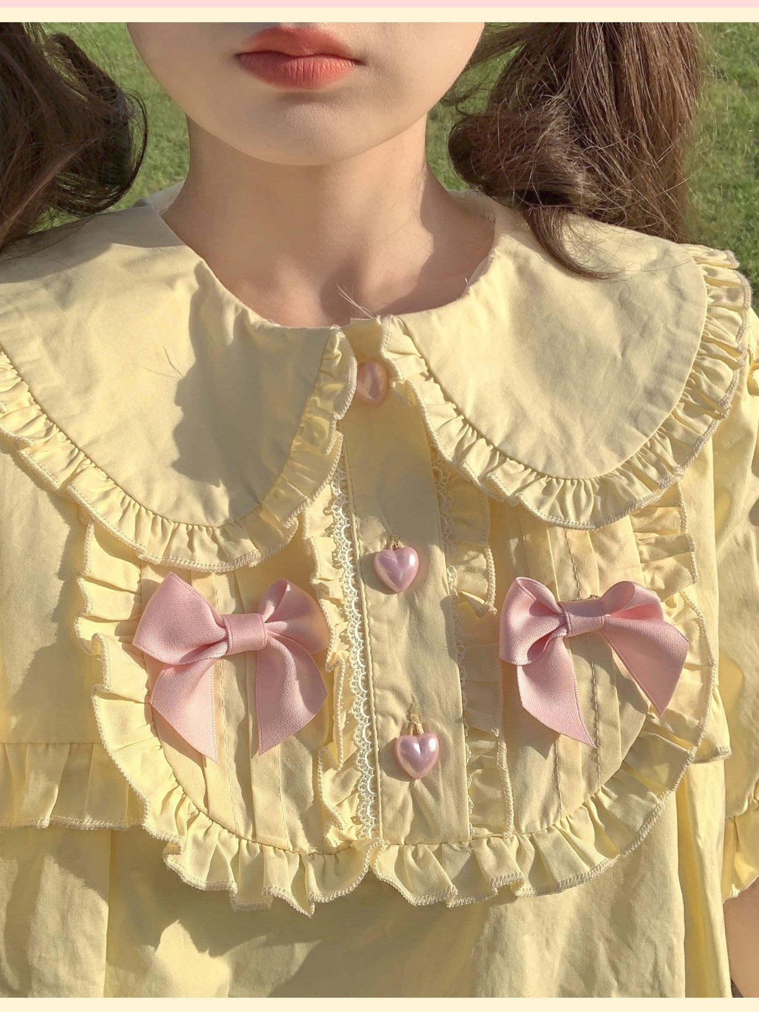 Sugar Girl Sweet Lolita Bear Ear Doll Collar Women's Cotton Short Sleeve Blouses