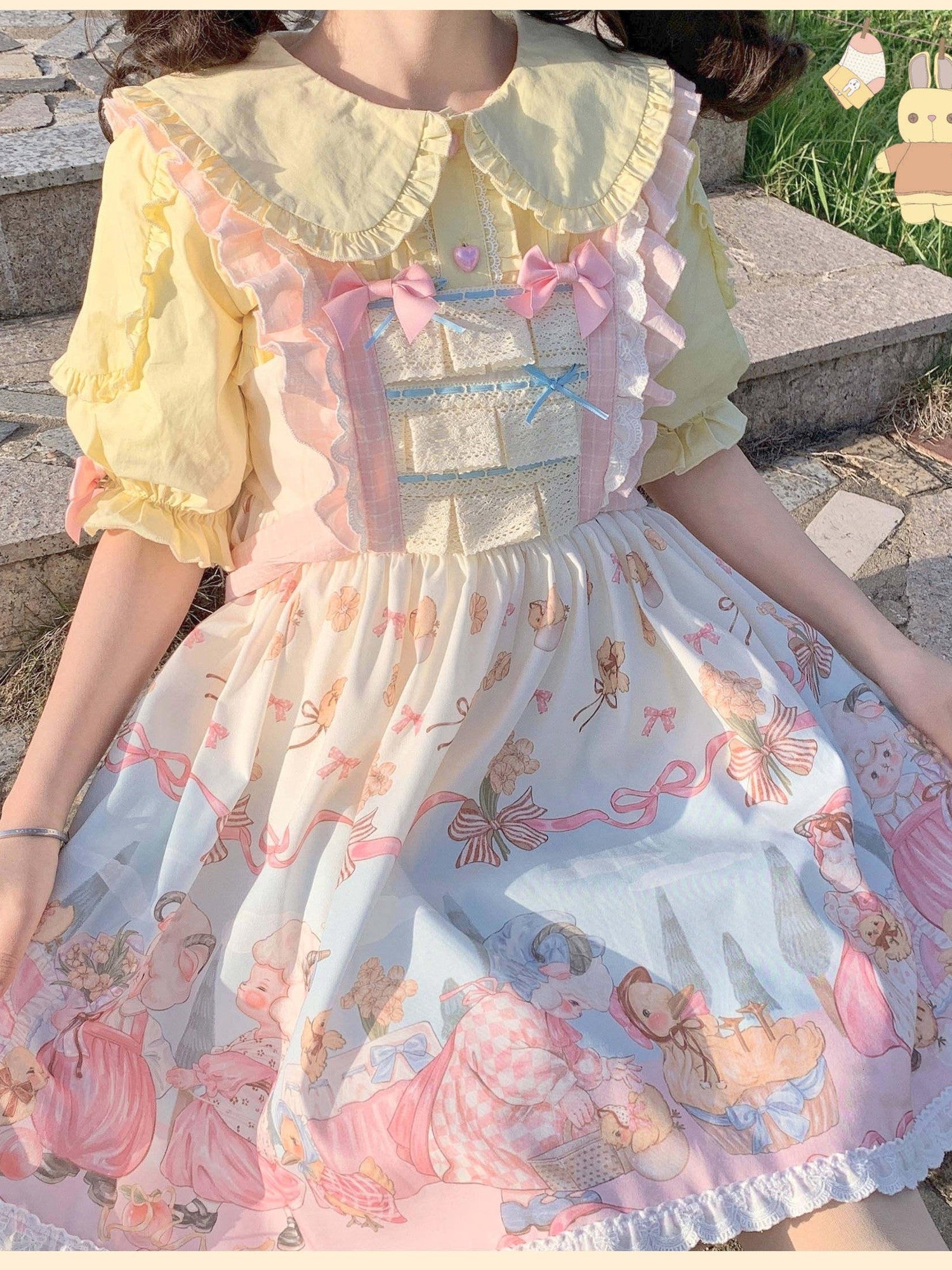 Sugar Girl Sweet Lolita Bear Ear Doll Collar Women's Cotton Short Sleeve Blouses