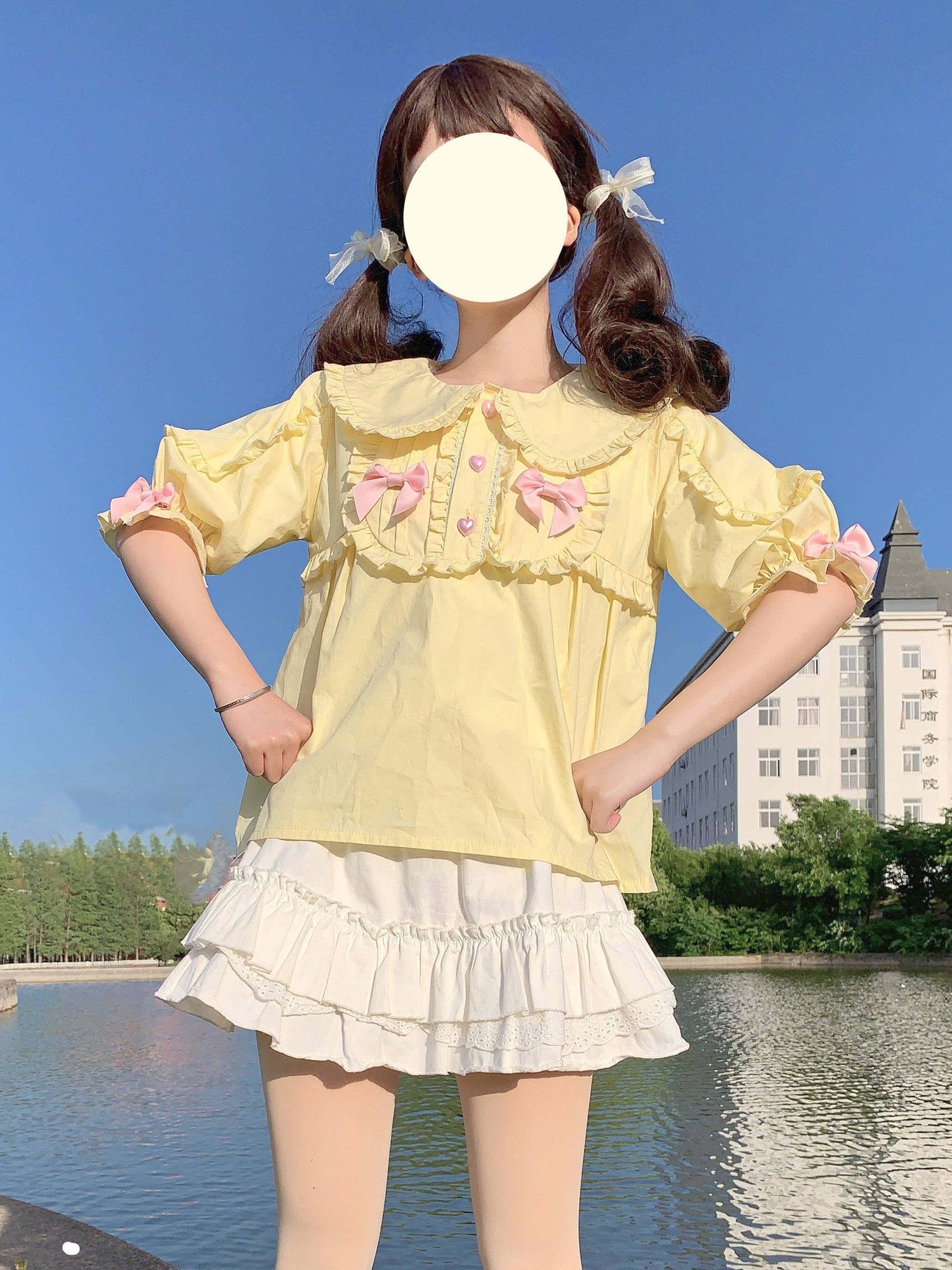 Sugar Girl Sweet Lolita Bear Ear Doll Collar Women's Cotton Short Sleeve Blouses