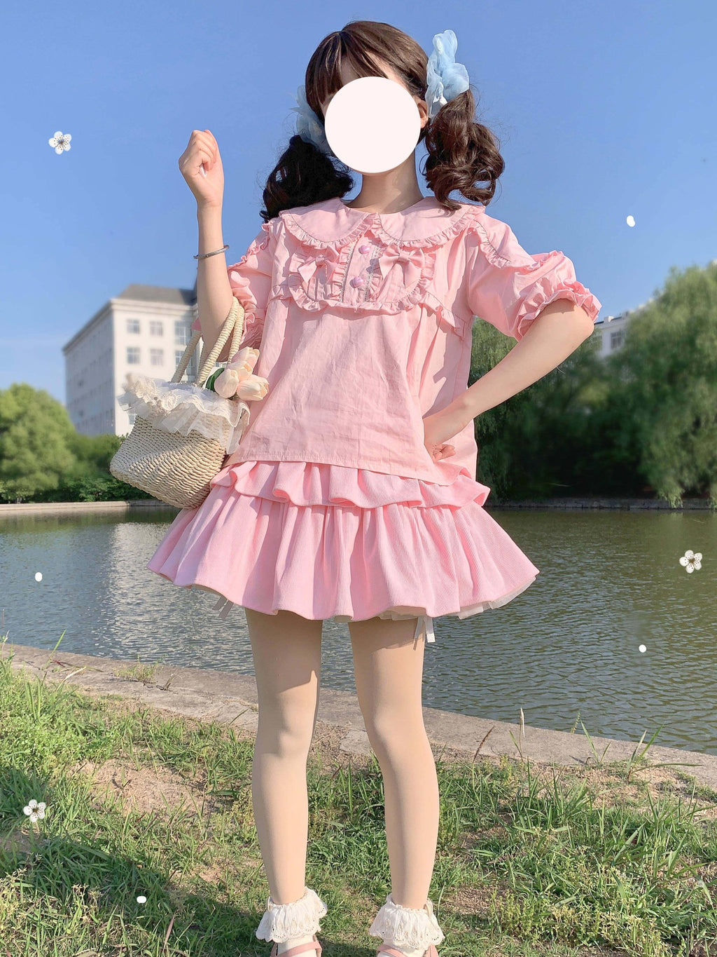 Sugar Girl Sweet Lolita Bear Ear Doll Collar Women's Cotton Short Sleeve Blouses