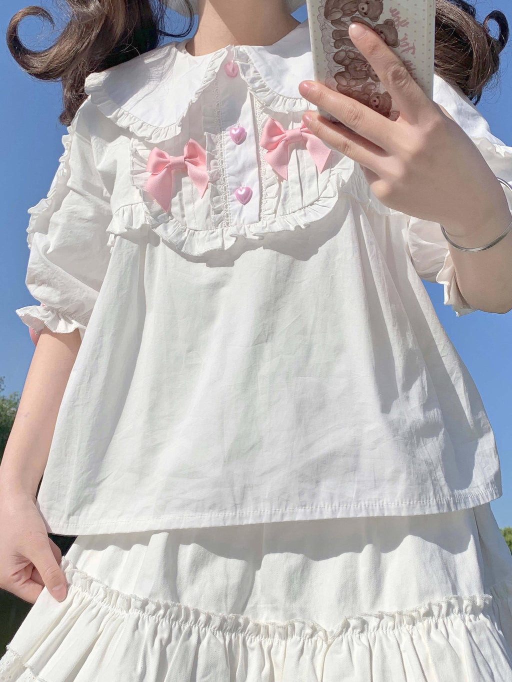 Sugar Girl Sweet Lolita Bear Ear Doll Collar Women's Cotton Short Sleeve Blouses