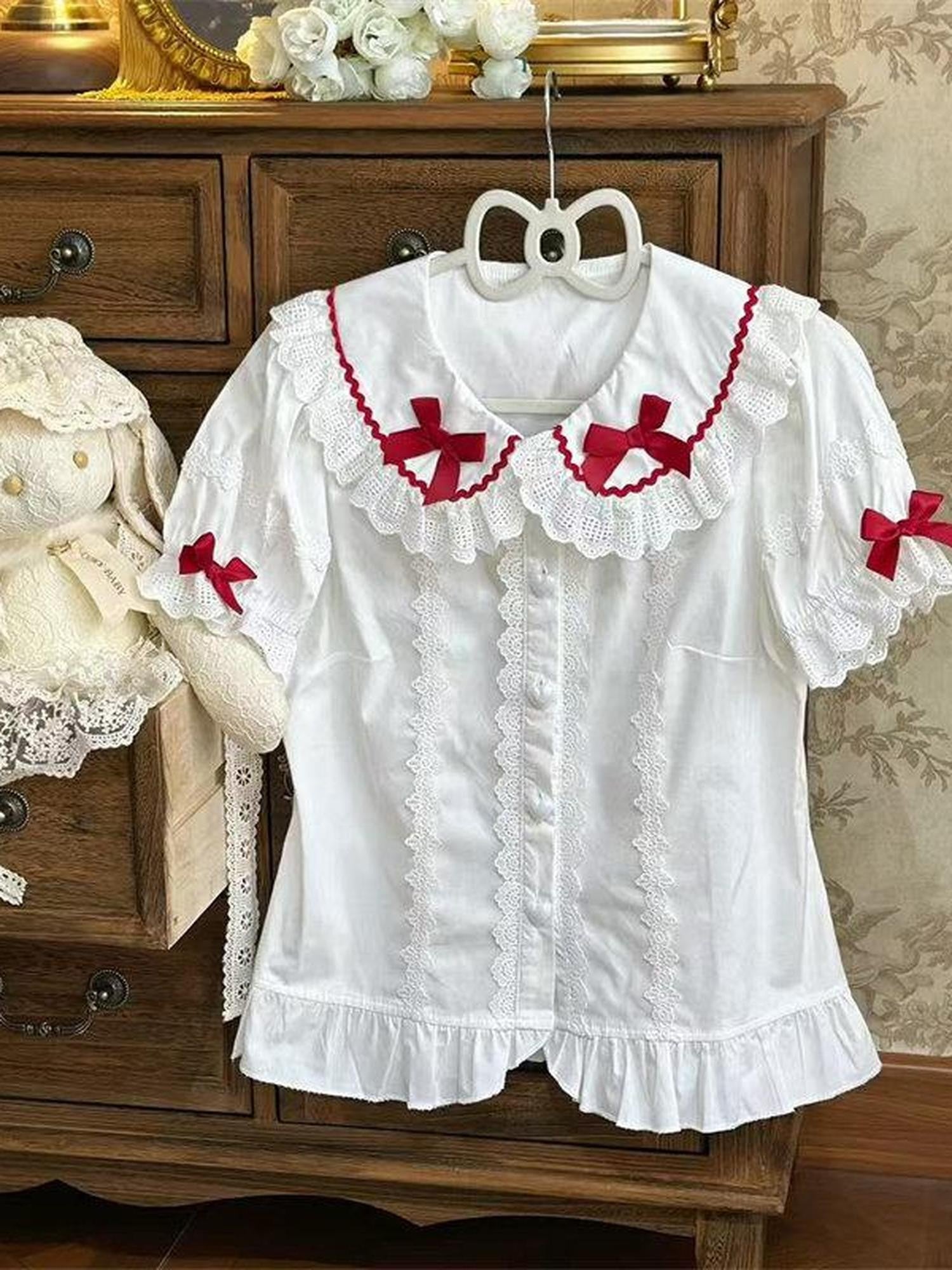 Sugar Girl Sweet Lolita Japanese Softgirl Layerable Women's Cotton Short Sleeve Blouses