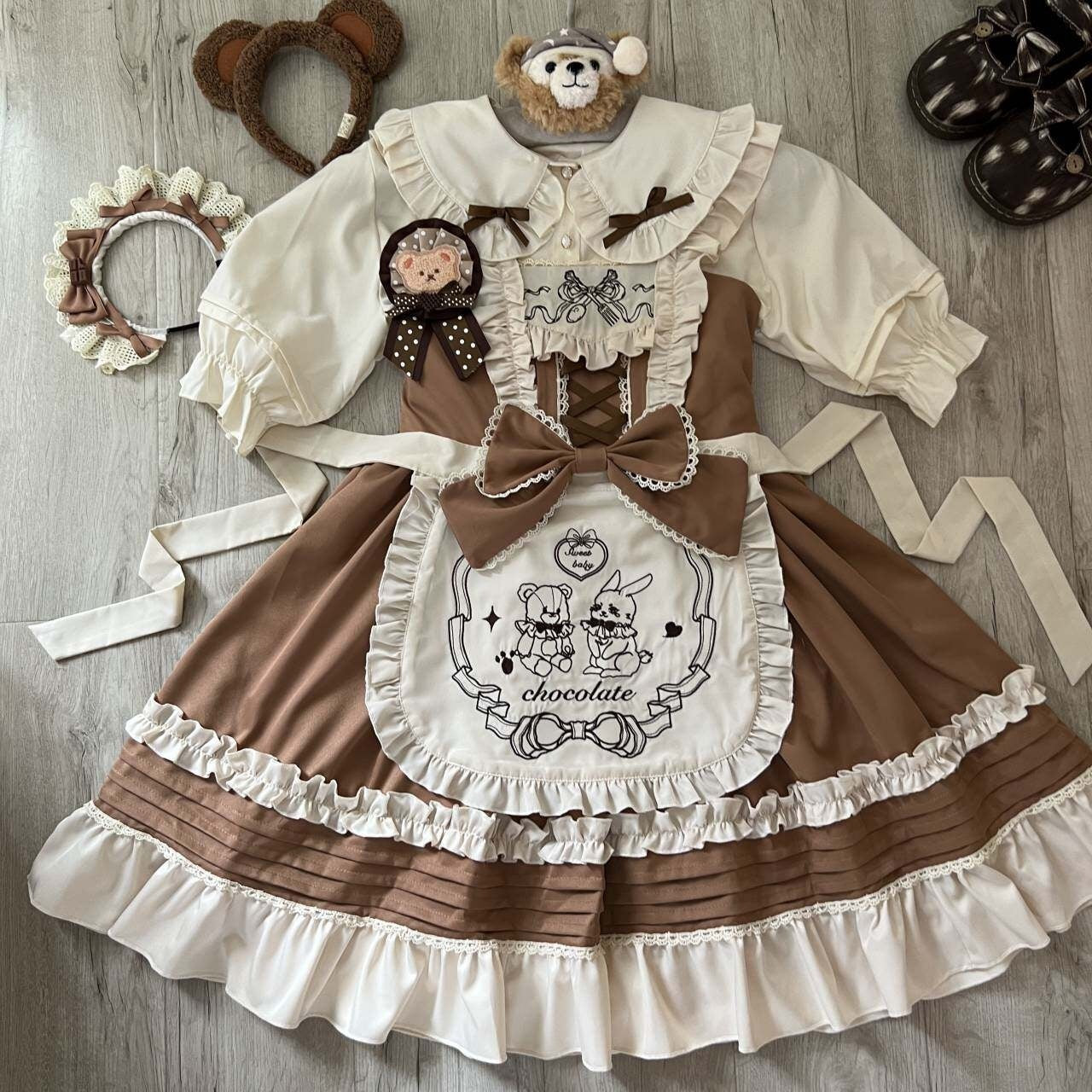 Sugar_Girl_Tiered_Lolita_Apron_Bow_Bear_Brooch_Women's_Chiffon_Jsk_/_Jumper_Skirts_730076422124_MISSTT