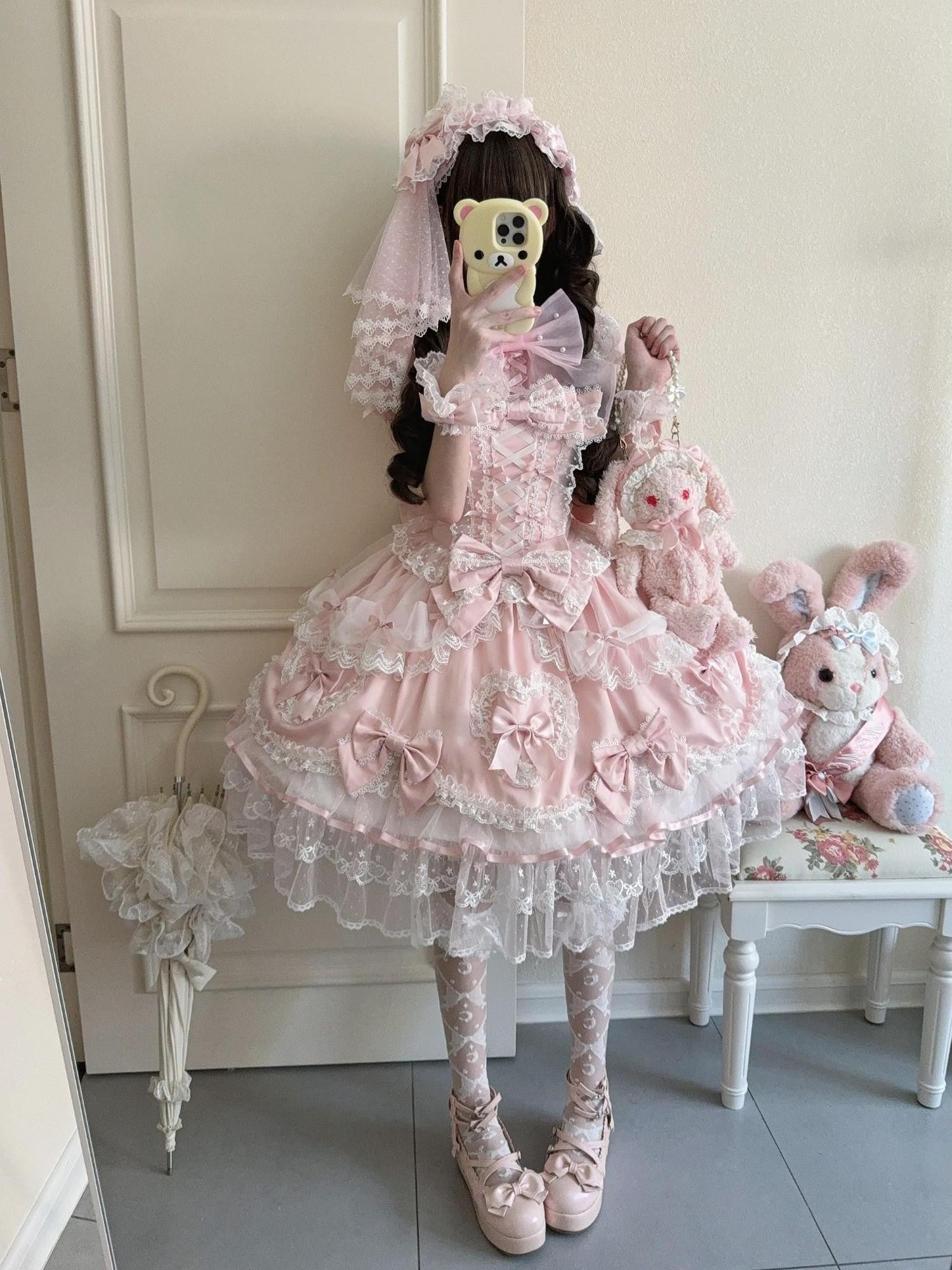 Sugar Girl Velvet Doll Lolita Spaghetti Strap Back Bow Women's Jsk / Jumper Skirts