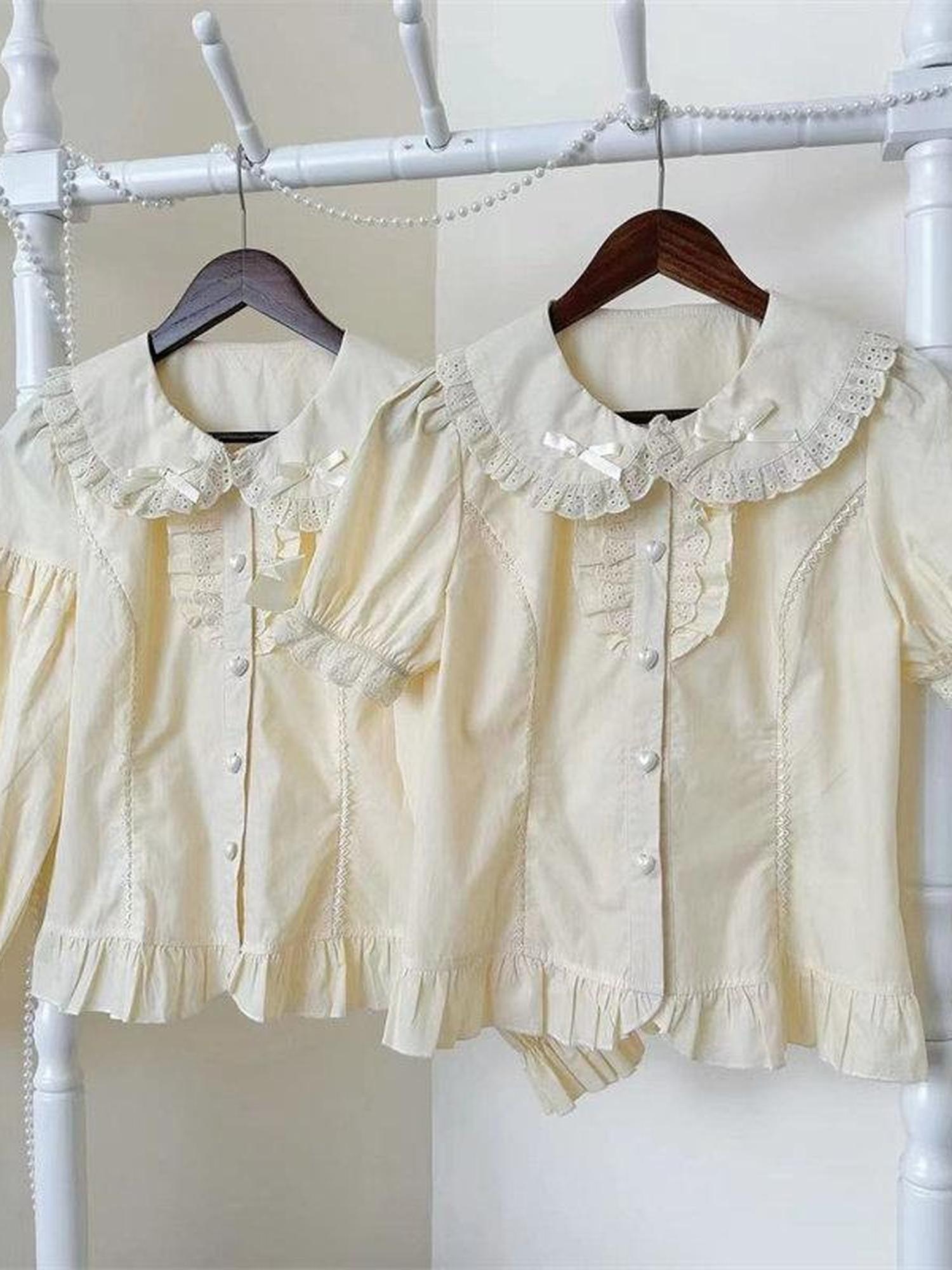 Sugar Girl White Apricot Sweet Lolita Student Style Women's Short Sleeve Blouses