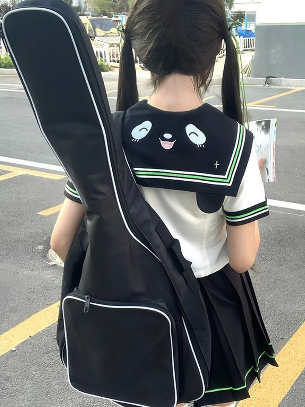 Sweet Kawaii JK Bamboo Bear Sailor Collar Waist Cinched Women's Polyester Skirt Sets