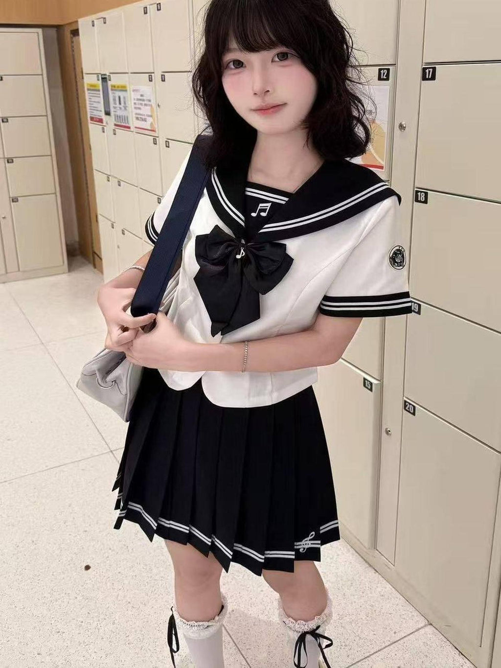 Sweet Kawaii JK Black And White Sailor Waist Slimming Women's Short Skirt Skirt Sets