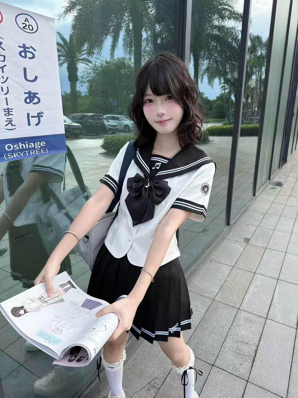Sweet Kawaii JK Black And White Sailor Waist Slimming Women's Short Skirt Skirt Sets
