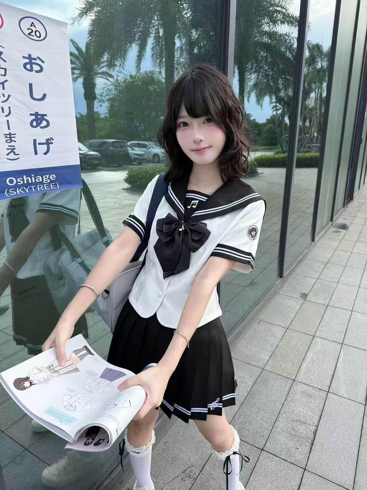 Sweet Kawaii JK Black And White Sailor Waist Slimming Women's Short Skirt Skirt Sets