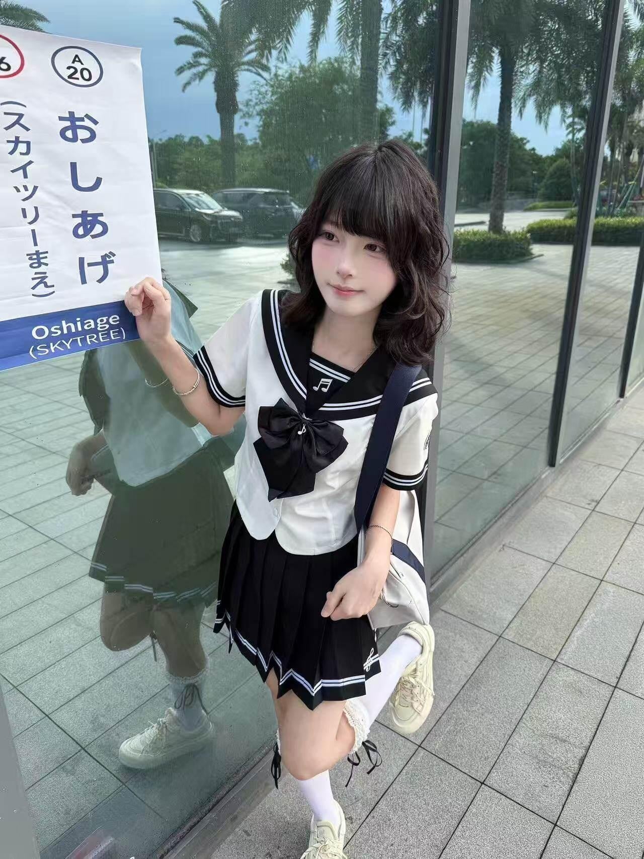 Sweet Kawaii JK Black And White Sailor Waist Slimming Women's Short Skirt Skirt Sets