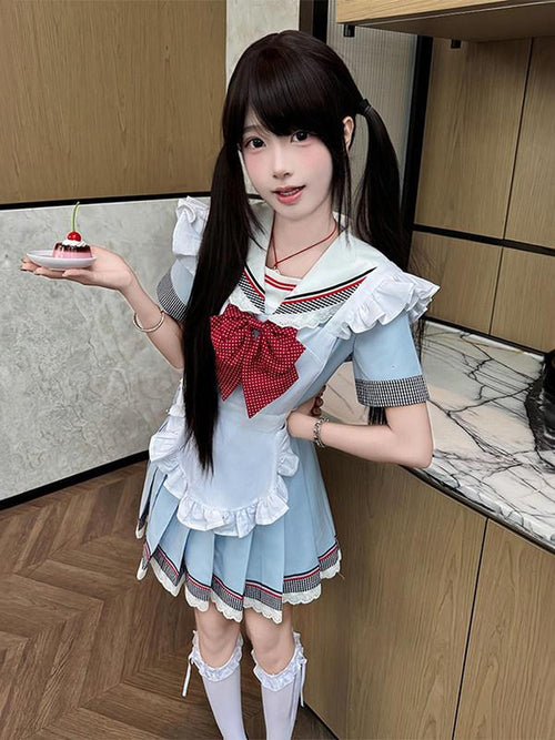 Sweet Kawaii JK Blue Sailor Collar Jk Japanese School Uniform Women's Polyester Skirt Sets