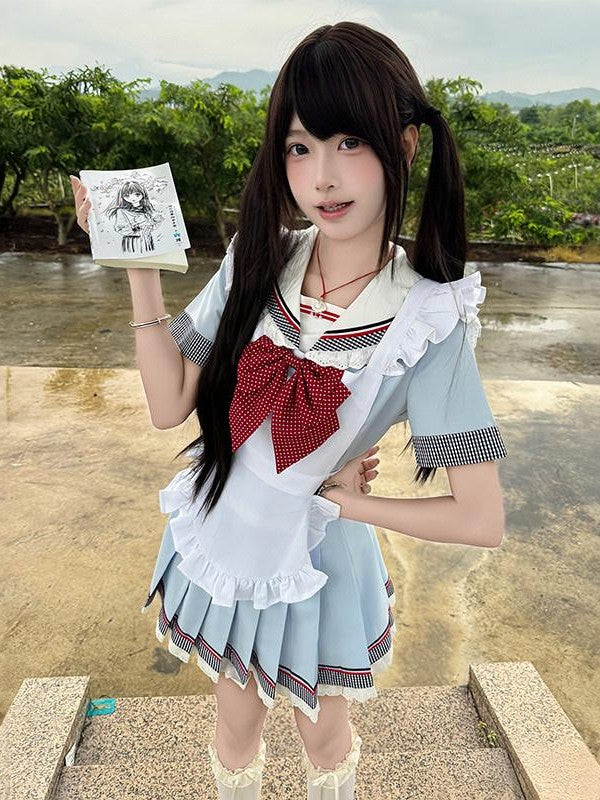 Sweet Kawaii JK Blue Sailor Collar Jk Japanese School Uniform Women's Polyester Skirt Sets
