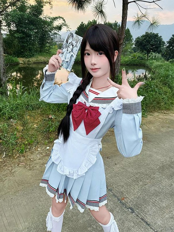 Sweet Kawaii JK Blue Sailor Collar Jk Japanese School Uniform Women's Polyester Skirt Sets