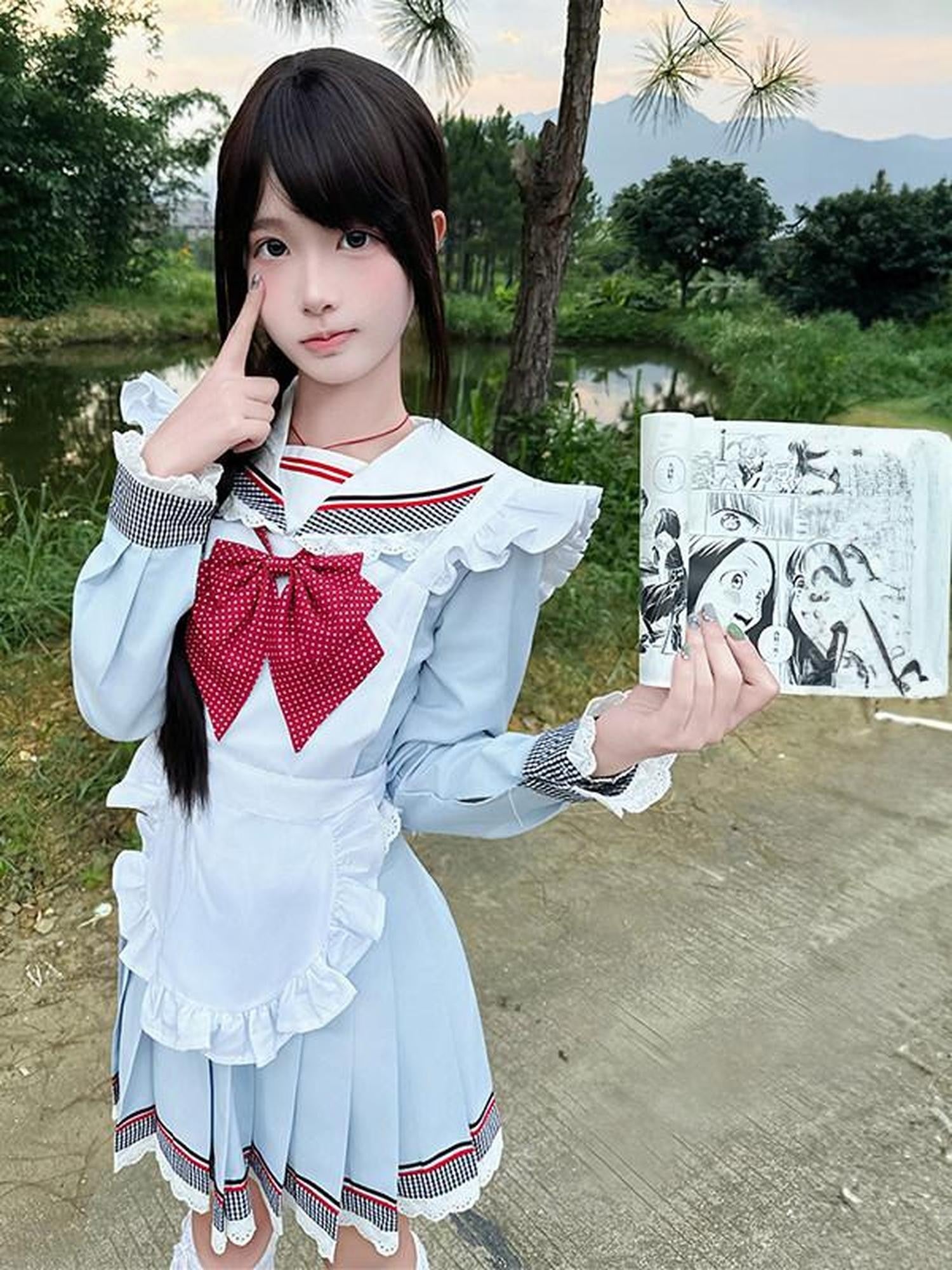 Sweet Kawaii JK Blue Sailor Lapel Short Sleeve Women's Polyester Short Skirt Skirt Sets