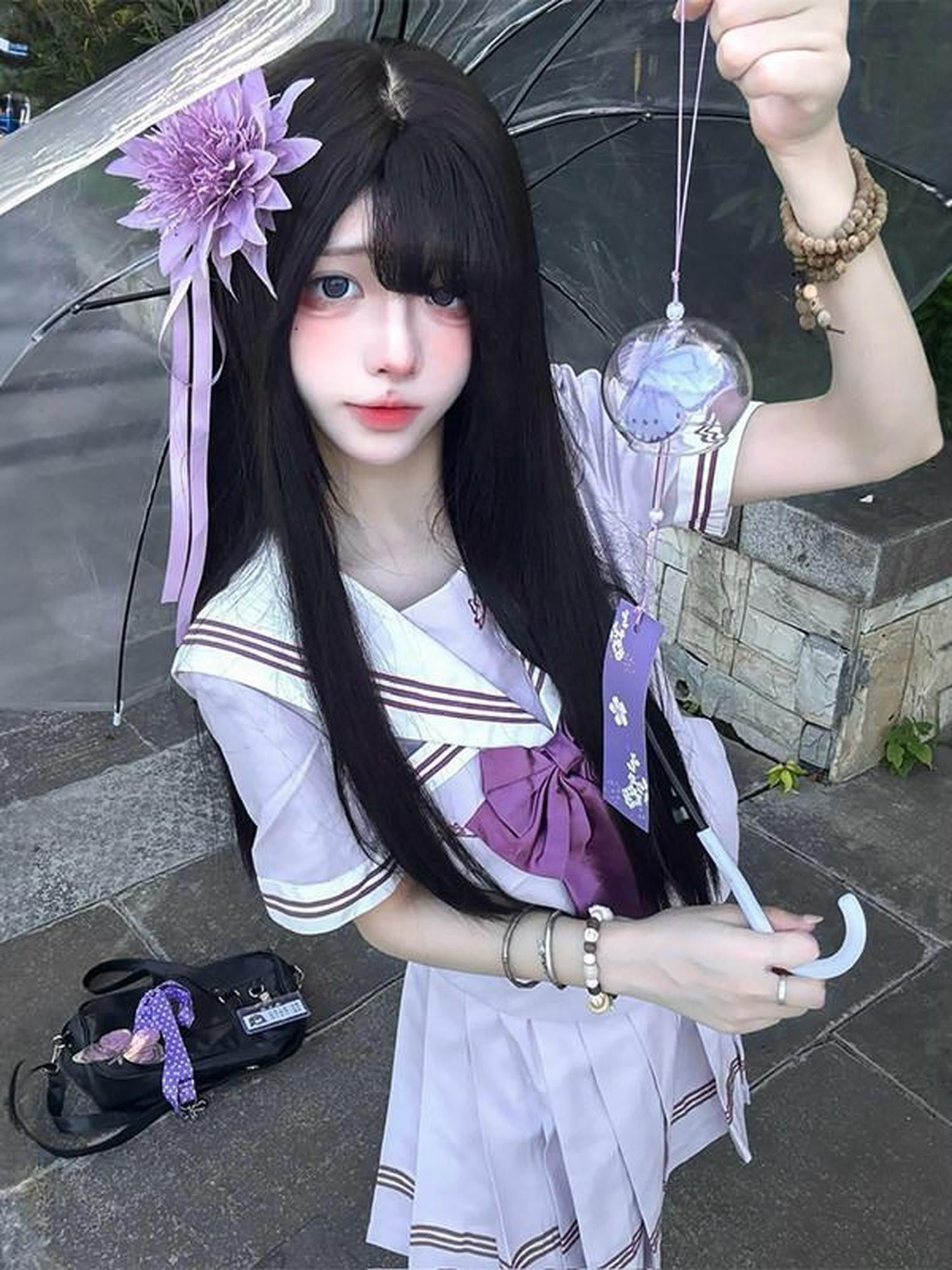 Sweet Kawaii JK Cinched Waist Sailor Collar Short Sleeve Women's Polyester Skirt Sets